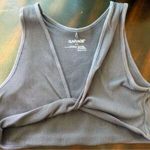 Garage Charcoal Ribbed Twist Crop Top